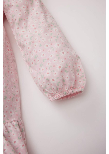 Kız Bebek Büyük Yaka Çiçekli Uzun Kollu Twill Elbise D9329A525SP