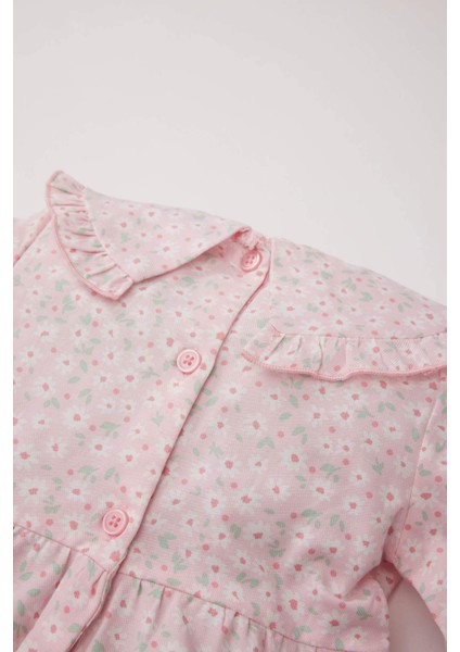Kız Bebek Büyük Yaka Çiçekli Uzun Kollu Twill Elbise D9329A525SP