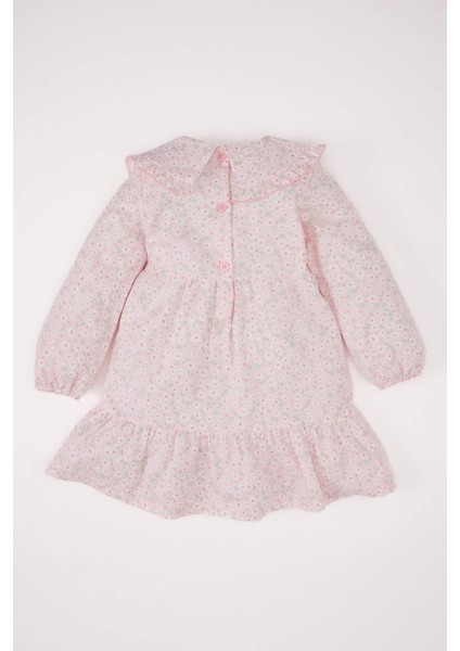 Kız Bebek Büyük Yaka Çiçekli Uzun Kollu Twill Elbise D9329A525SP