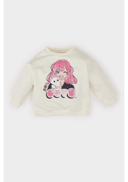 Kız Bebek Bisiklet Yaka Kız Baskılı Sweatshirt E2948A525SP