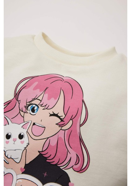 Kız Bebek Bisiklet Yaka Kız Baskılı Sweatshirt E2948A525SP