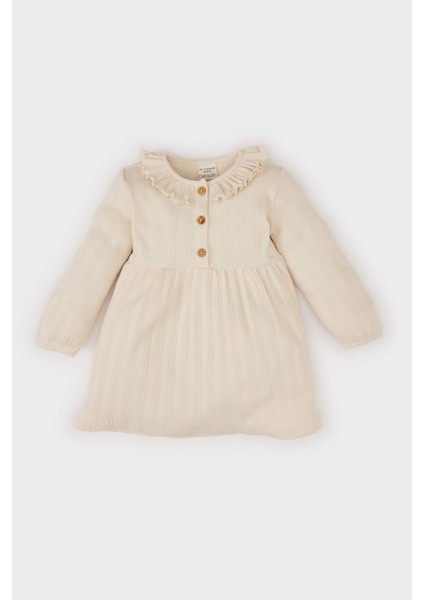 Kız Bebek Fırfırlı Yaka Uzun Kollu Fitilli Kaşkorse Elbise D9574A525SP