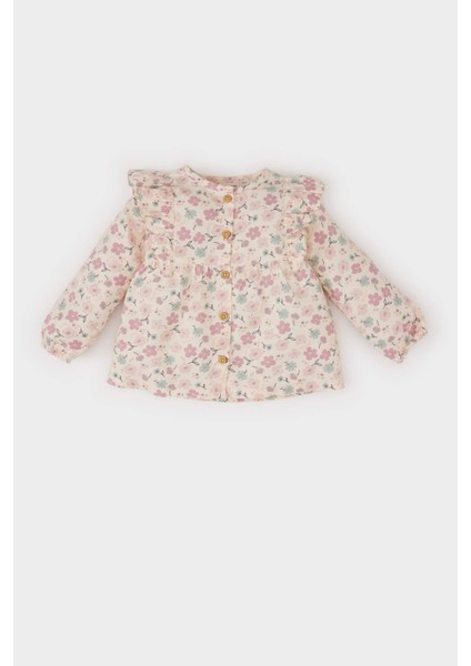 Kız Bebek Bisiklet Yaka Çiçekli Twill Uzun Kollu Gömlek E2786A525SP