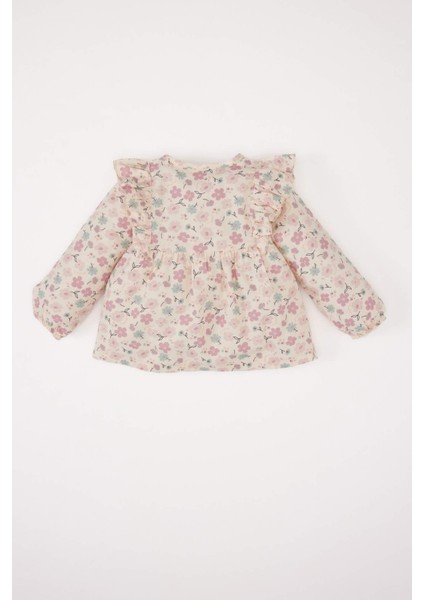 Kız Bebek Bisiklet Yaka Çiçekli Twill Uzun Kollu Gömlek E2786A525SP