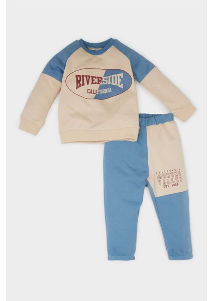 Erkek Bebek 2'li Takım Bisiklet Yaka Baskılı Sweatshirt Beli Lastikli Eşofman Altı E0324A525SP
