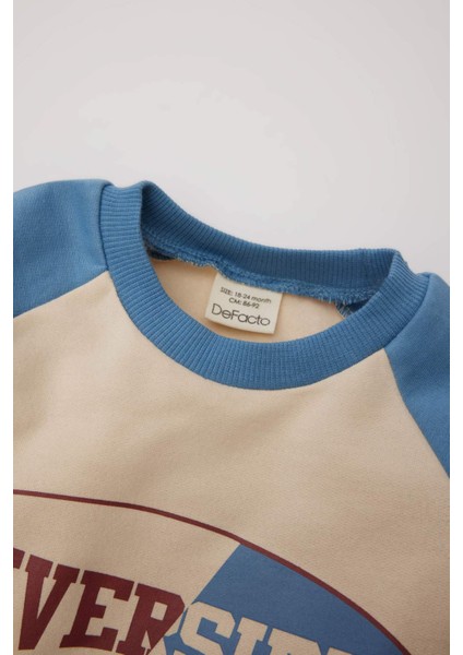 Erkek Bebek 2'li Takım Bisiklet Yaka Baskılı Sweatshirt Beli Lastikli Eşofman Altı E0324A525SP