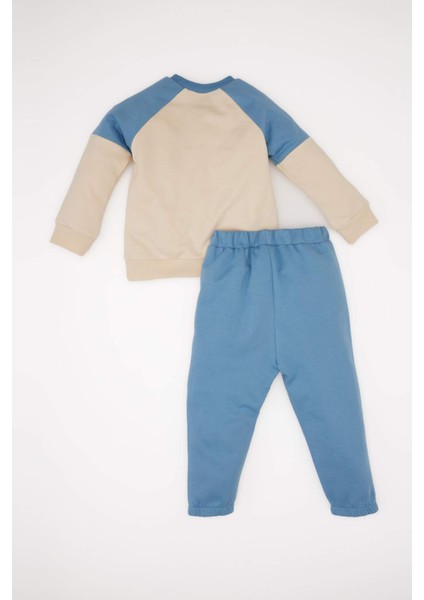 Erkek Bebek 2'li Takım Bisiklet Yaka Baskılı Sweatshirt Beli Lastikli Eşofman Altı E0324A525SP