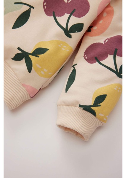 Kız Bebek 2'li Takım Meyve Desenli Bisiklet Yaka Sweatshirt Beli Lastikli Eşofman Altı E0201A525SP fırsatları