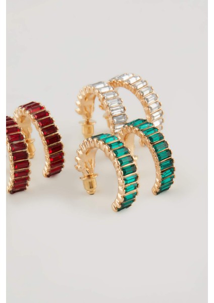 Kadın Renkli Taşlı Halka 3'lü Küpe E1451AXNS fiyatları