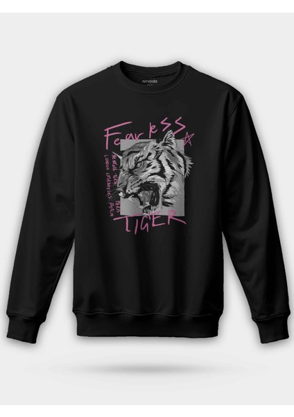 Fearless Tiger Kaplan Siyah Unisex Regular Sweatshirt