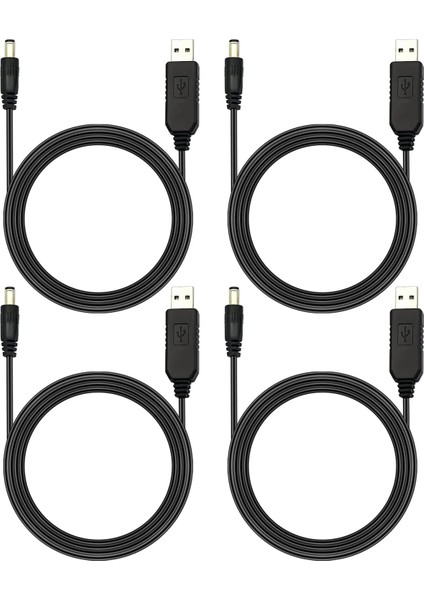 Telesky 4 Paket USB - Dc Güç Kablosu, 12 V Gücü Dönüştürülmesi Gereken Cihazlar Için 5,5 x 2,1 mm Fiş Namlu Jak ile 5 V - 12 V Gücü (Siyah, 3,3 Feet/1 Metre)