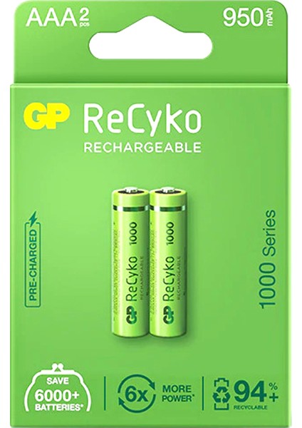 Gp Recyko 950 Mah R03 Aaa Şarjlı 2li Pil GP100AAAHCE-2EB2 (GPRHC103E000) (4825)