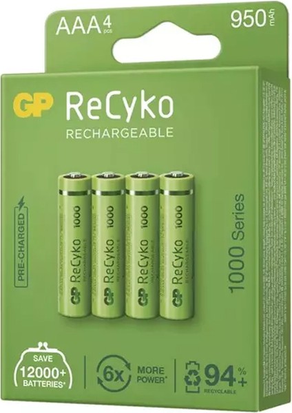 Gp Recyko 950 Mah Aaa Ince 4lü Şarjlı Kalem Pil GP100AAAHCE-2EB4 (GPRHC103E001) (4825)