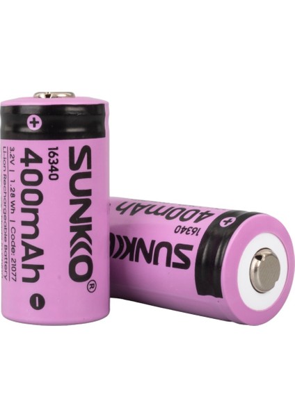 Sunkko Ifr 3.2 Volt 400 Mah 16340 Şarj Edilebilir Pil (Tekli) (4825)