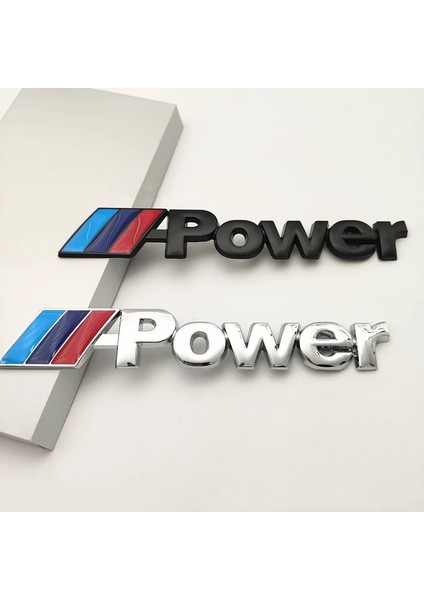 M Power 3D Metal Siyah ve Gümüş Stıcker Bmw Güç Rozet Araba Aksesuarı (13.8 cm x 2.3 Cm) 2 Adet