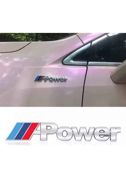 M Power 3D Metal Siyah ve Gümüş Stıcker Bmw Güç Rozet Araba Aksesuarı (13.8 cm x 2.3 Cm) 2 Adet
