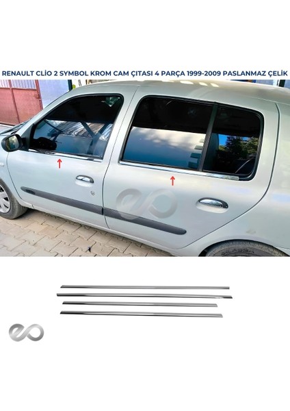 Renault Clio 2 Symbol Krom Cam Çıtası 4 Prç. 1999-2009 P. Çelik