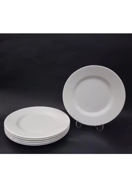 Beyaz Melamin Büyükboy Servis Tabağı 24 Cm Sığ Tabak Günlük Kullanım 12 Adet