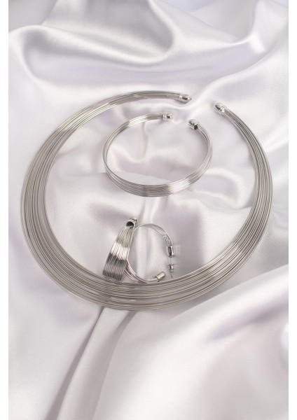 Pirinç Gümüş Renk Kolye Küpe Bileklik Seti modelleri