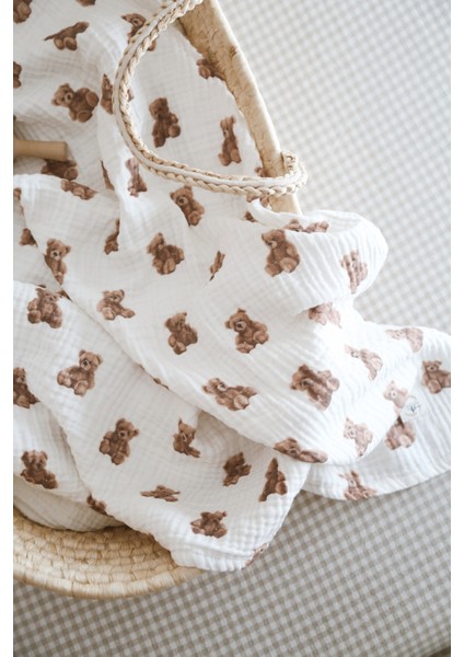 Çift Katlı Ayıcık Teddy Desen Organik Bebek Müslin Örtü modelleri