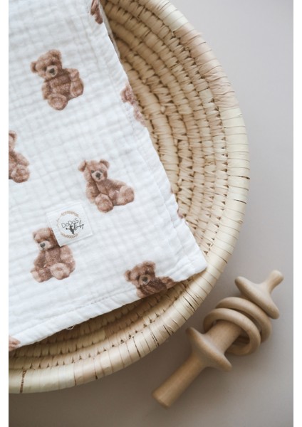 Çift Katlı Ayıcık Teddy Desen Organik Bebek Müslin Örtü fırsatları