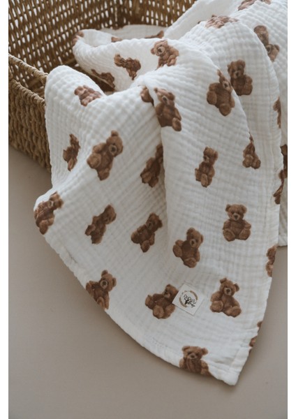 Çift Katlı Ayıcık Teddy Desen Organik Bebek Müslin Örtü indirimleri