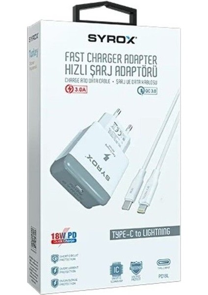 PD18L 3.0A 18W Pd Type-C To Lightning Hızlı Şarj Cihazı Duvar Tipi Şarj Adaptörü Type-C To Lig
