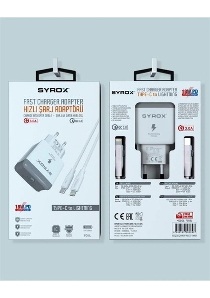 PD18L 3.0A 18W Pd Type-C To Lightning Hızlı Şarj Cihazı Duvar Tipi Şarj Adaptörü Type-C To Lig