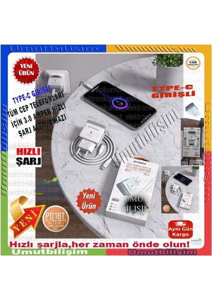 Umut Bilişim Teknolojileri _ 3.0A Type-C To Type-C Hızlı Şarj & Data Kablosu PD18T