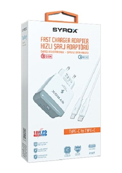 Umut Biliim Teknolojileri _ PD18T-TYPE-C Giriş Başlık+Type-C Kablo 3.0A 18W Pd Quıck Şarj Type-C Set 18WATT Hızlı Şarj Adaptörü
