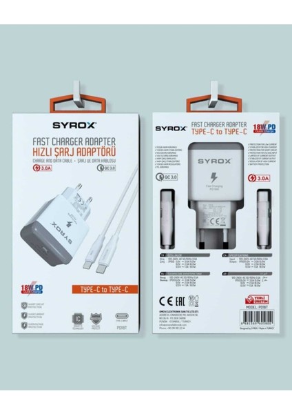 Umut Biliim Teknolojileri _ PD18T-TYPE-C Giriş Başlık+Type-C Kablo 3.0A 18W Pd Quıck Şarj Type-C Set 18WATT Hızlı Şarj Adaptörü