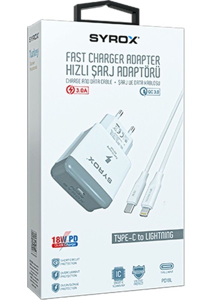 Umut Bilişim Teknolojileri _ PD18L Type-C Başlık Iphone Kablolu 18W 3.0A Pd Ev Şarj Aleti (Type-C To Lightning 3.0A Kablo)