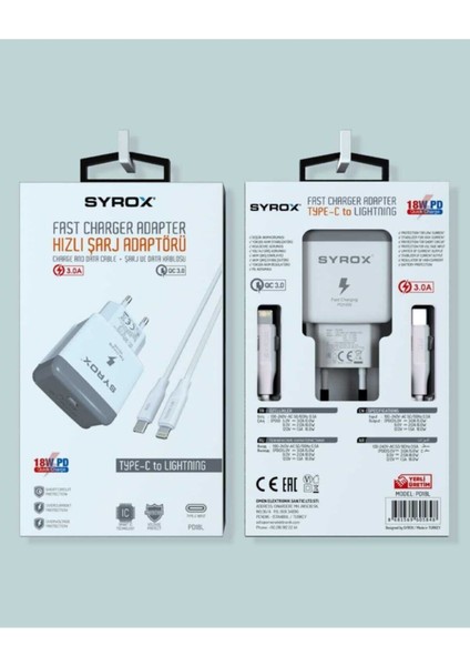 Umut Bilişim Teknolojileri _ PD18L Type-C Başlık Iphone Kablolu 18W 3.0A Pd Ev Şarj Aleti (Type-C To Lightning 3.0A Kablo)