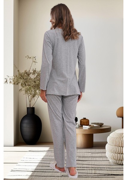6102 Gri Hamile Lohusa Pijama Takımı