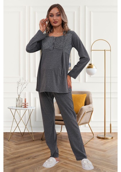 6102 Füme Hamile Lohusa Pijama Takımı