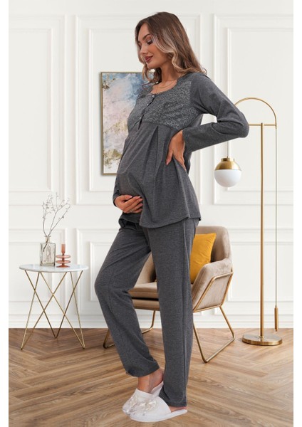 6102 Füme Hamile Lohusa Pijama Takımı
