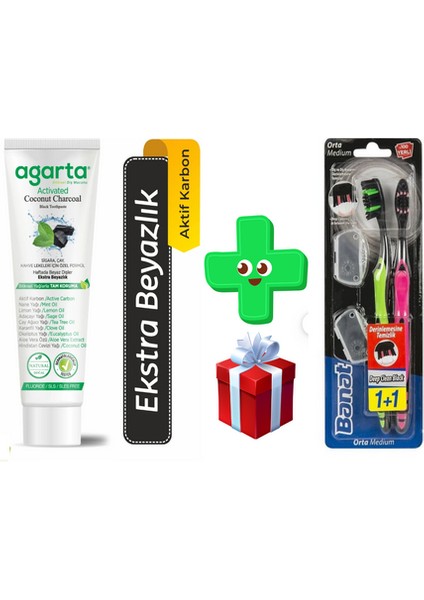 Doğal Hindistan Cevizi Özlü Aktif Karbon Diş Macunu 100 ML/130 gr + Banat Deep Clean 1+1 Diş Fırçası