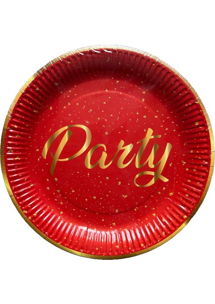 Parti Doğum Günü Işıltılı Kırmızı Party Yazılı Karton Tabak - 22 cm . - 8 Adetlik 5 Paket fiyatları