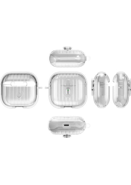 Airpods 4 Kılıf Kenarları Renkli Şeffaf Dilimli Silikon Zore Airbag 40 Kılıf-Şeffaf
