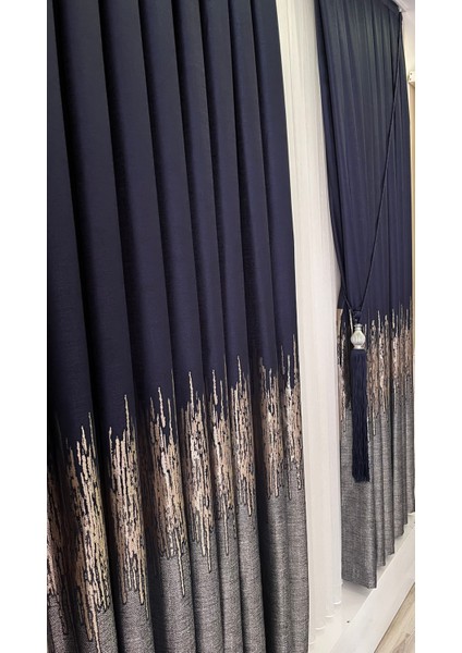 Pano Fon Perde Lacivert Gri (Tek Kanat) modelleri
