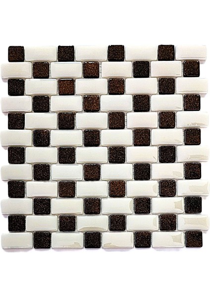 Mutfak Tezgah Arası, Havuz, Banyo, Sauna, Spa, ve Yaşam Alanlarının Tüm Yüzeyleri İçin. 25X50MM. Bej - G.kahve. 31.5X31.5 Cm. Fileli Cam Mozaik. ( 10 File Karo = 1 M2 Fiyatıdır )