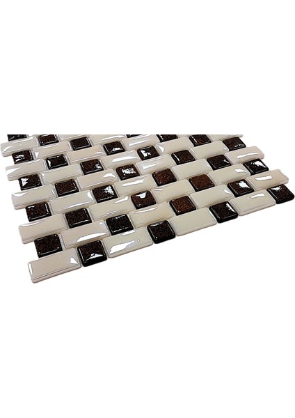 Mutfak Tezgah Arası, Havuz, Banyo, Sauna, Spa, ve Yaşam Alanlarının Tüm Yüzeyleri İçin. 25X50MM. Bej - G.kahve. 31.5X31.5 Cm. Fileli Cam Mozaik. ( 10 File Karo = 1 M2 Fiyatıdır ) modelleri