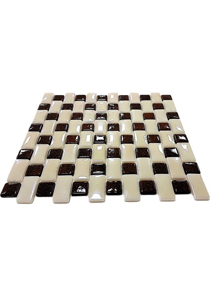 Mutfak Tezgah Arası, Havuz, Banyo, Sauna, Spa, ve Yaşam Alanlarının Tüm Yüzeyleri İçin. 25X50MM. Bej - G.kahve. 31.5X31.5 Cm. Fileli Cam Mozaik. ( 10 File Karo = 1 M2 Fiyatıdır ) fırsatları