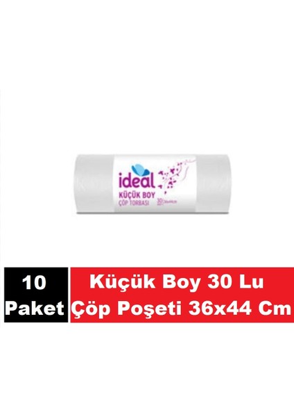 Ideal Çöp Poşeti Küçük Boy Şeffaf 30 Lu 36 x 44 cm x 10 Paket