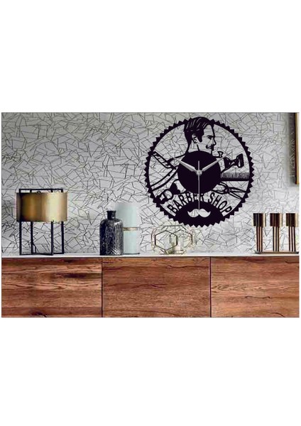Barber 3 Temalı Ahşap Duvar Saati