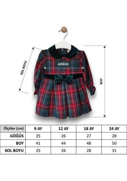 – Ekoseli, Kadife Yaka ve Kemer Detaylı Kız Bebek Elbise - Yeşil (9-24AY) fırsatları