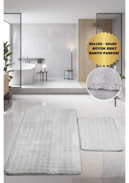 Bubble Gri Büyük Ebat 2'li Banyo Paspas Seti Kaymaz Tabanlı Yıkanablir Klozet Takımı