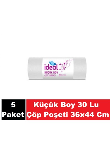 Ideal Çöp Poşeti Küçük Boy Şeffaf 30 Lu 36 x 44 cm x 5 Paket