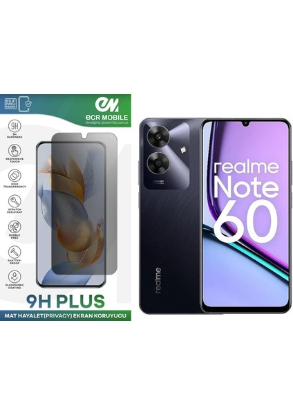 Realme Note 60 Ekran Koruyucu Tam Uyumlu 9h Esnek Nano Kırılmayan Mat Hayalet(Privacy)