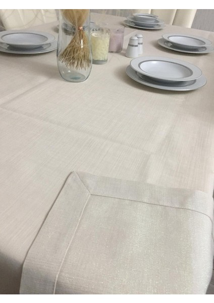 Keten Dokulu Gold Simli Masa Örtüsü 160 x 220 cm modelleri